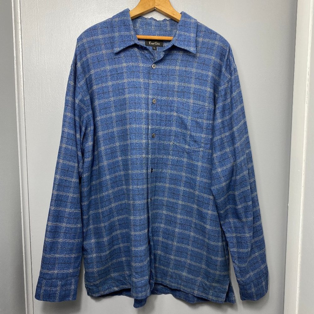 TRUE GRIT Blue Plaid Button Down Flannel Shirt